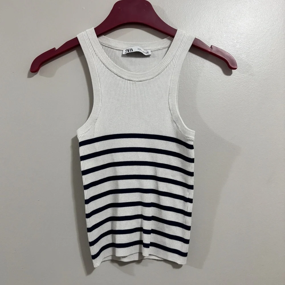 Zara Tank Top With Navy Stripes Woman’s Size Small - Picture 1 of 3